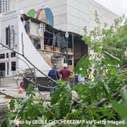 The Conejo Malo club severly damage by May 16 derecho in Texas (Photo by CECILE CLOCHERET/AFP via Getty Images)
