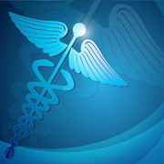 Medical Caduceus symbol on a blue background