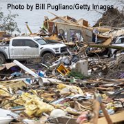 Tornado-damaged and destroyed autos and residences in Michigan, March 2026.