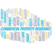 Commercial Property Insurance word cloud with related terms.