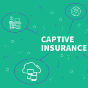 Captive insurance diagram with three business and technology icons.