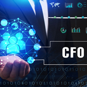 Image of hand holding a digital globe and letters spelling CFO