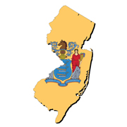 Map of New Jersey overlaid with state flag graphics