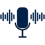 Blue microphone with sound waves.