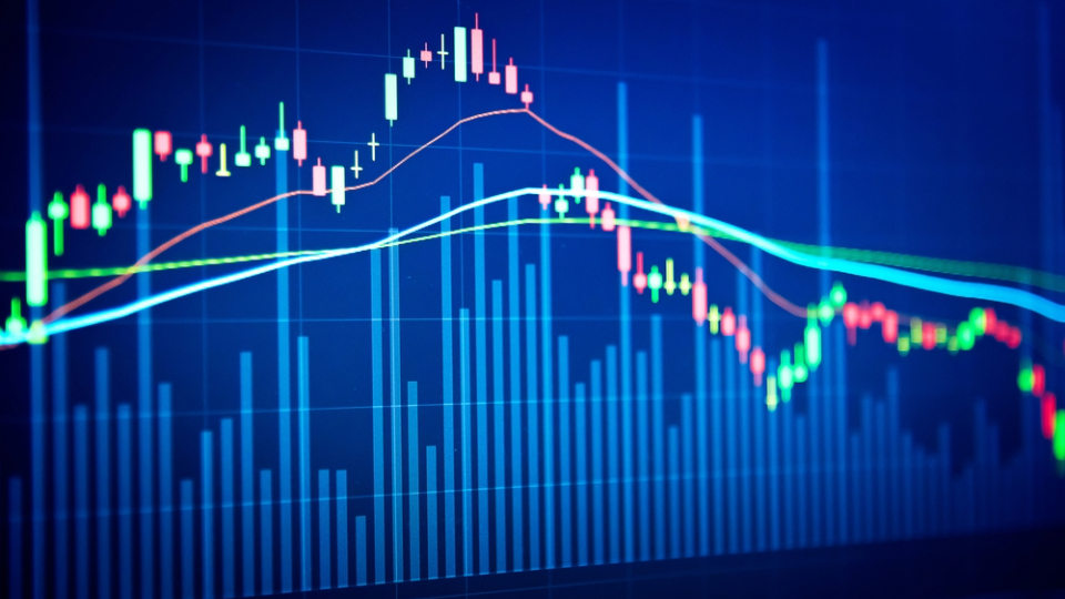 Pointing to laptop with graphs and charts