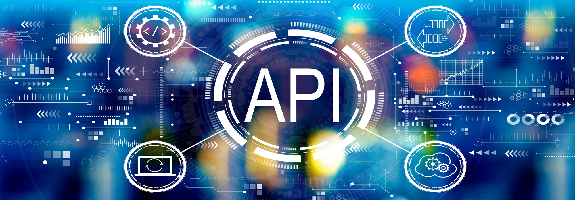 API banner with hands typing on laptop