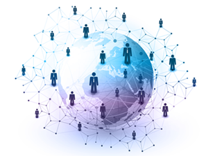 People Icons in a network over a globe
