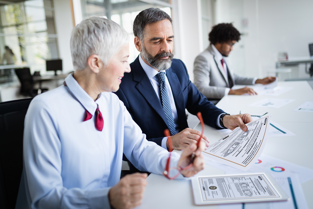 Older man and woman businesspeople meeting