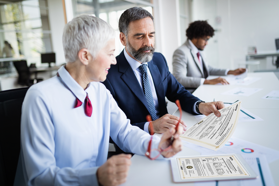Older man and woman businesspeople meeting