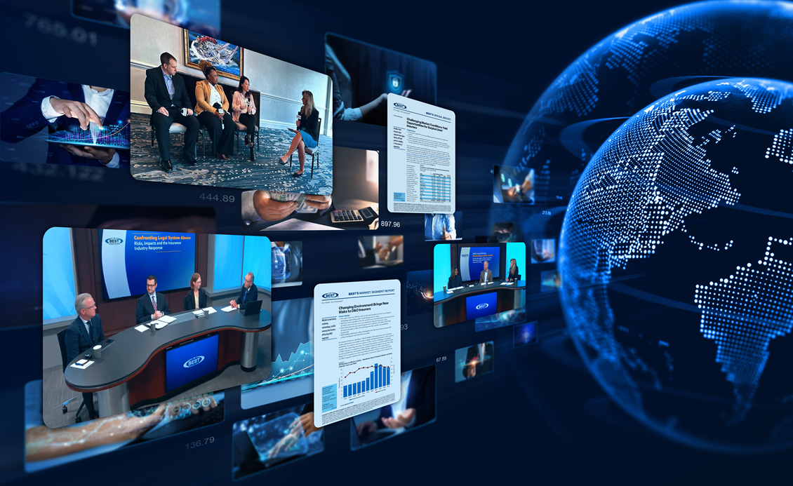 Collage of media images with blue globe