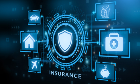 Digital Insurance Icons on blue background