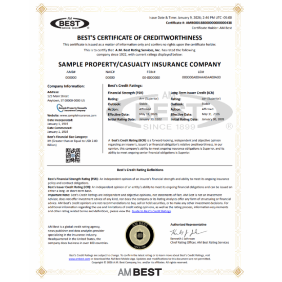 Sample Certificate of Creditworthiness